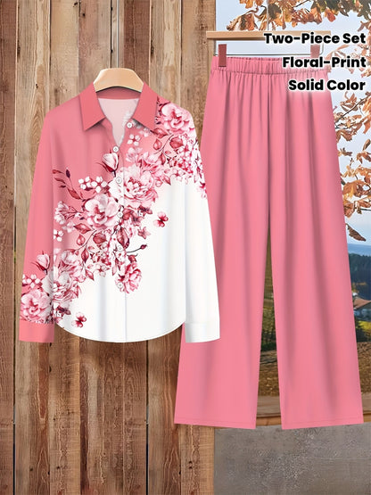 Women’s Lapel Blouse & Loose-Fit Pants 2-Piece Set