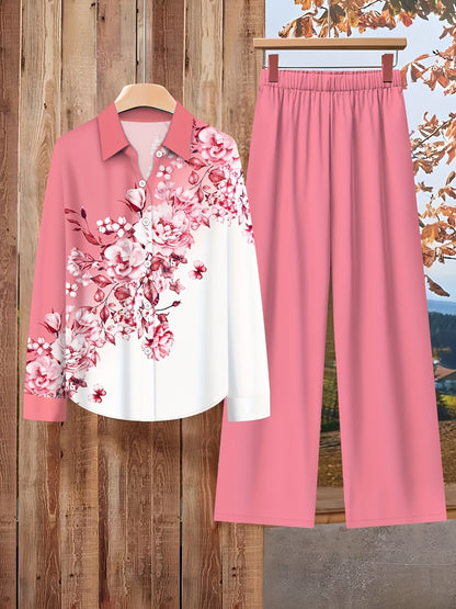 Women’s Lapel Blouse & Loose-Fit Pants 2-Piece Set