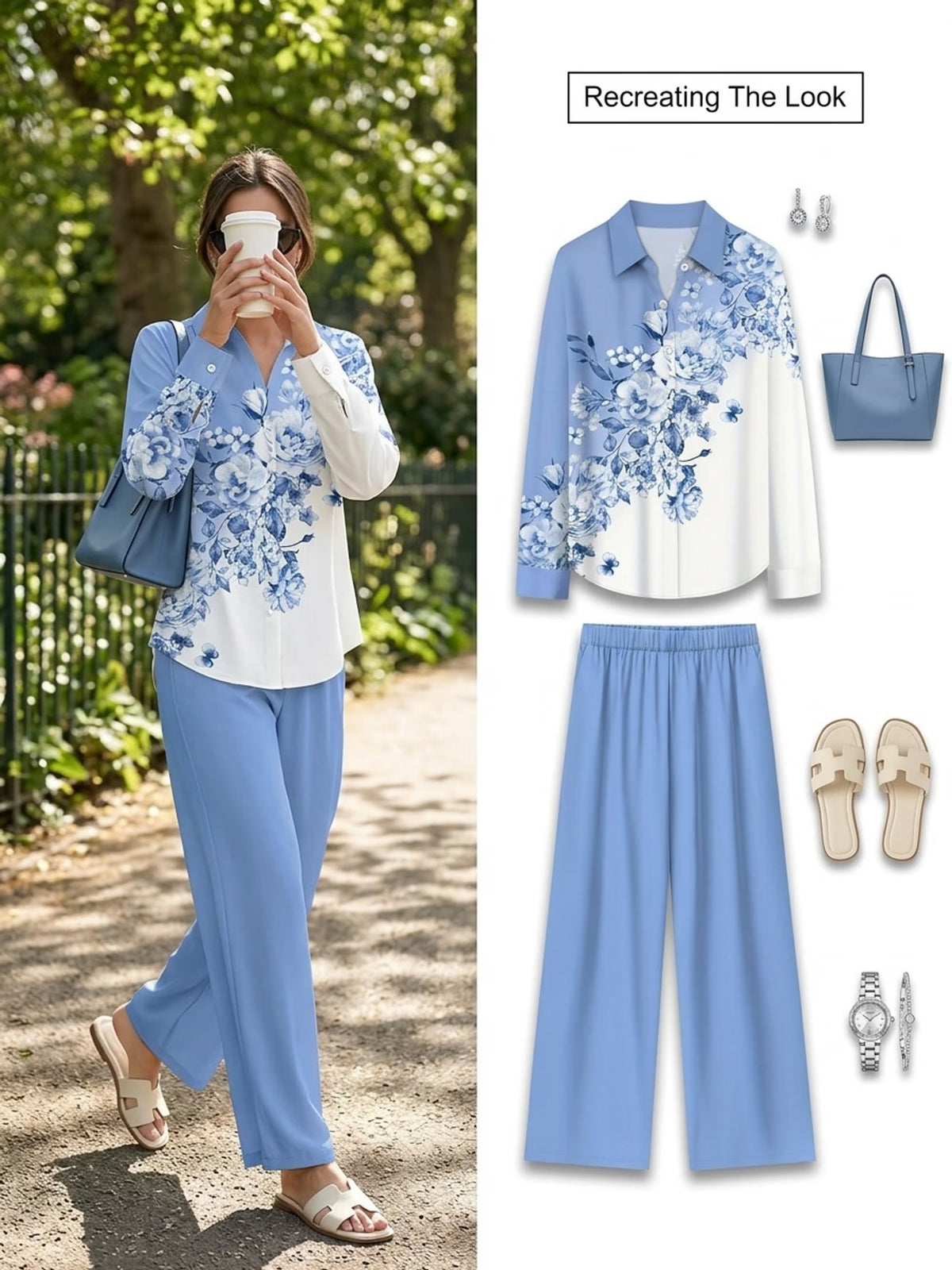 Women’s Lapel Blouse & Loose-Fit Pants 2-Piece Set