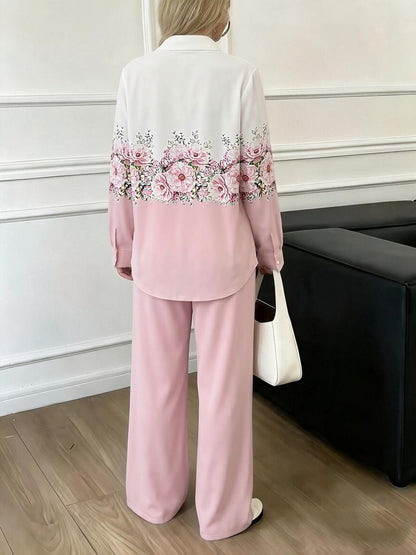 Women’s Lapel Blouse & Loose-Fit Pants 2-Piece Set