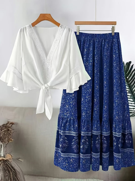 Plus Size Women’s Lace Trim 2-Piece Set
