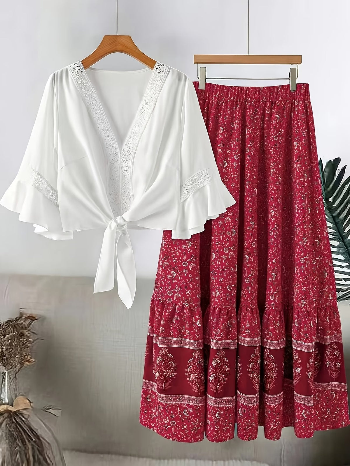 Plus Size Women’s Lace Trim 2-Piece Set