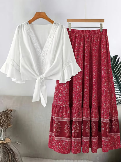 Plus Size Women’s Lace Trim 2-Piece Set