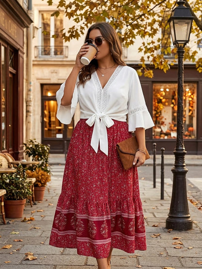 Plus Size Women’s Lace Trim 2-Piece Set