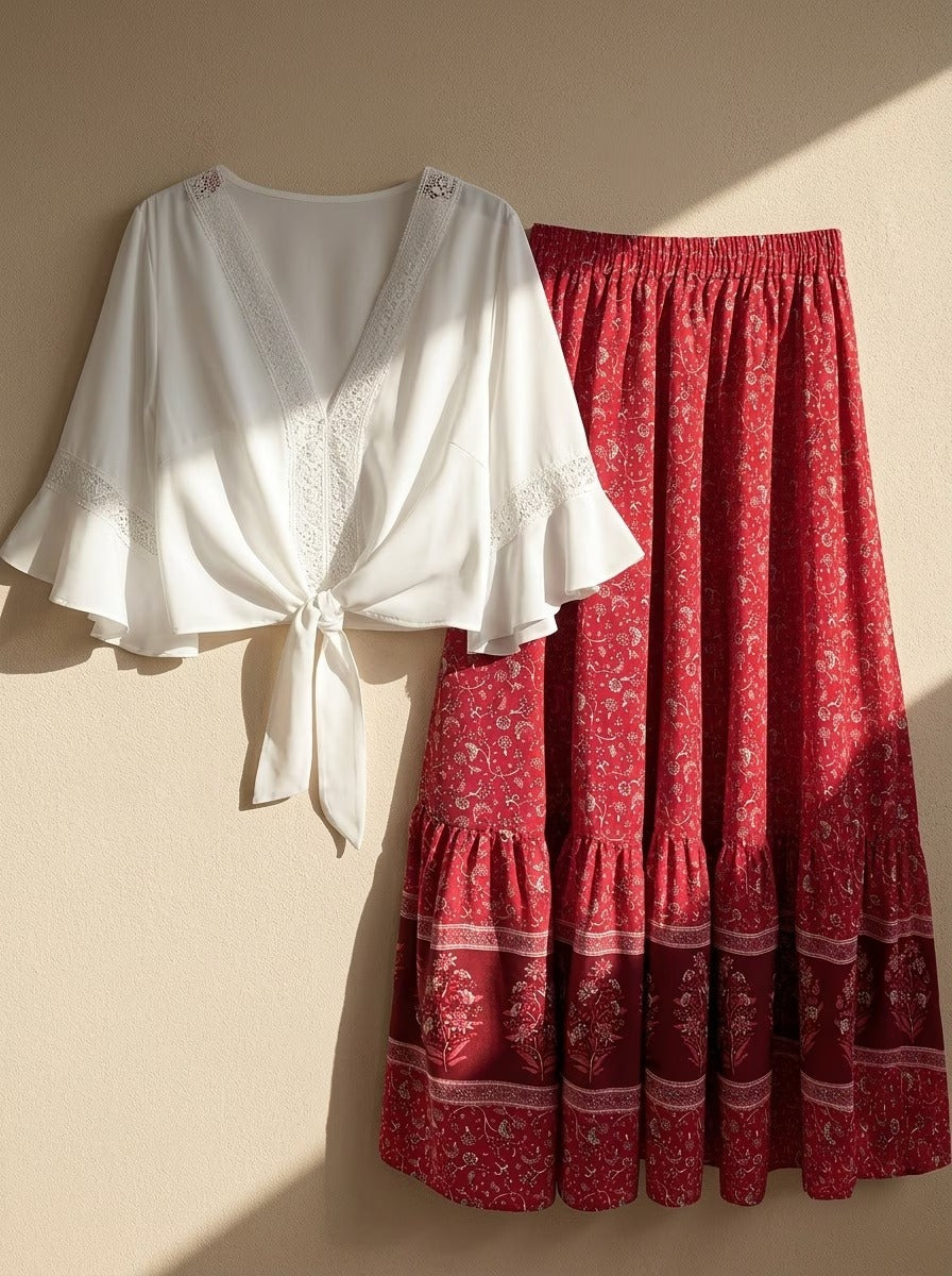 Plus Size Women’s Lace Trim 2-Piece Set