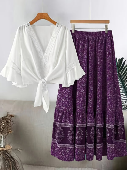 Plus Size Women’s Lace Trim 2-Piece Set