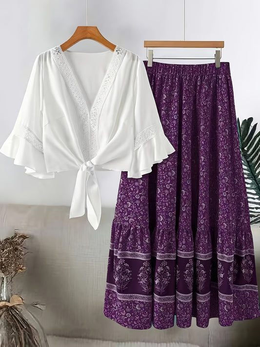Plus Size Women’s Lace Trim 2-Piece Set