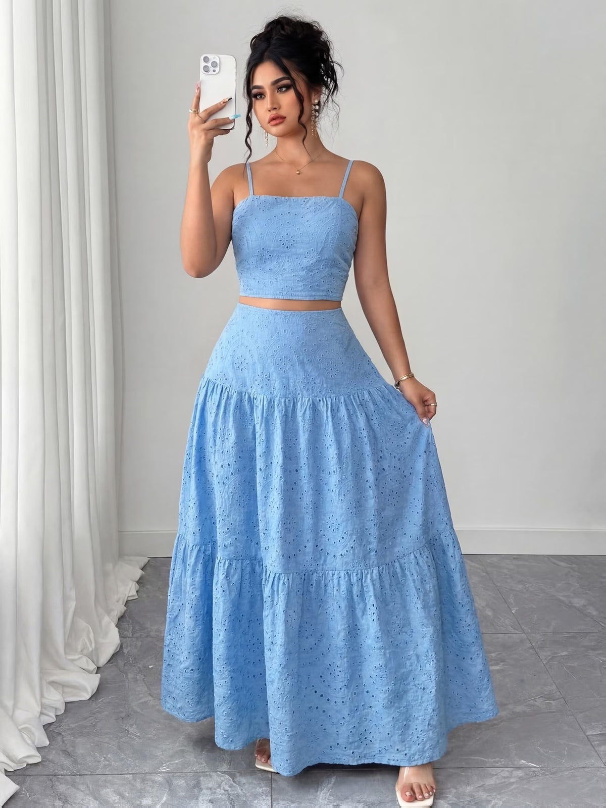 Women’s Boho Embroidered Maxi Dress with Layered Ruffle Hem
