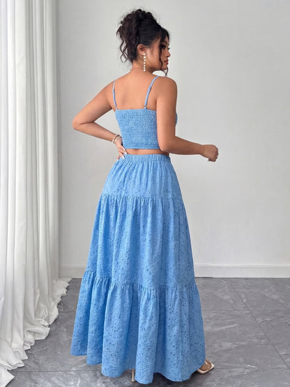 Women’s Boho Embroidered Maxi Dress with Layered Ruffle Hem