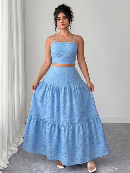Women’s Boho Embroidered Maxi Dress with Layered Ruffle Hem