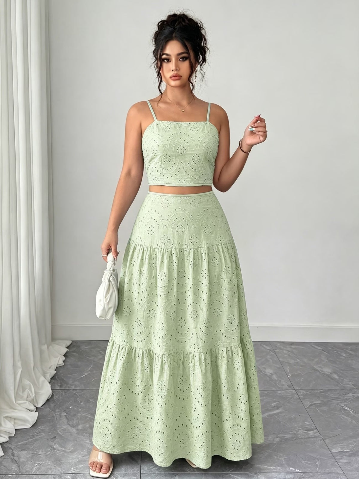 Women’s Boho Embroidered Maxi Dress with Layered Ruffle Hem