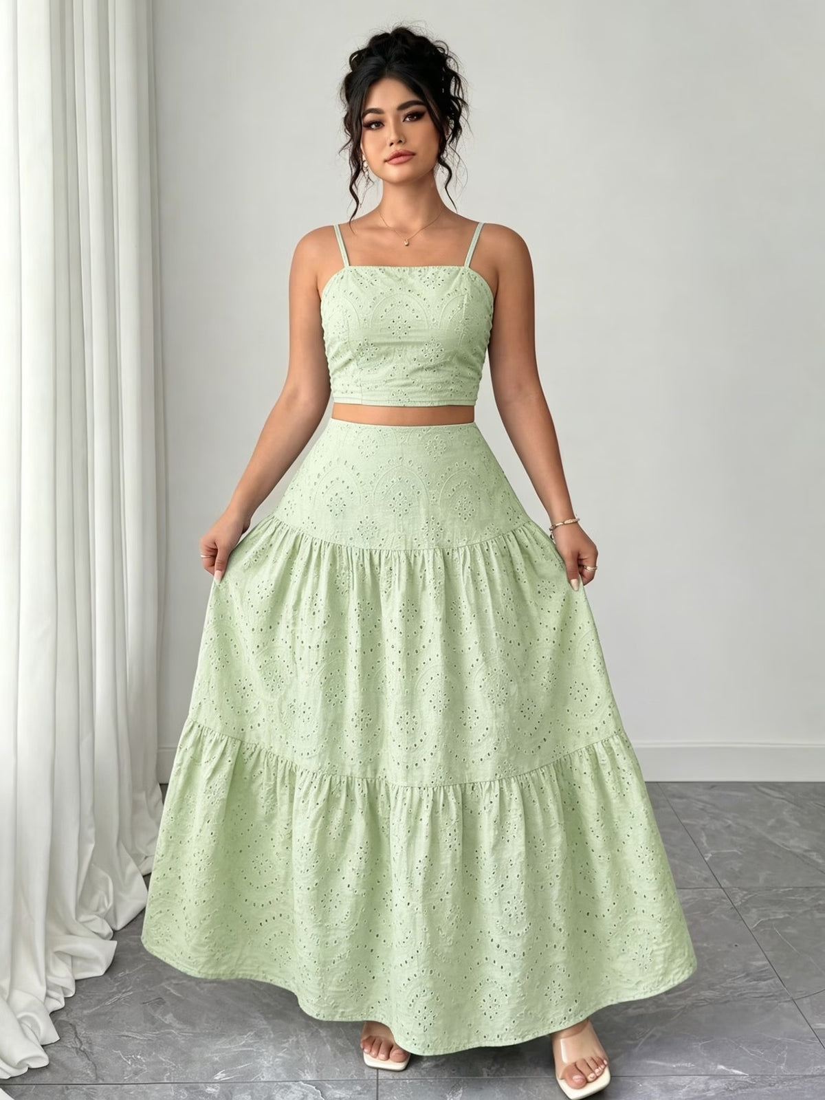 Women’s Boho Embroidered Maxi Dress with Layered Ruffle Hem