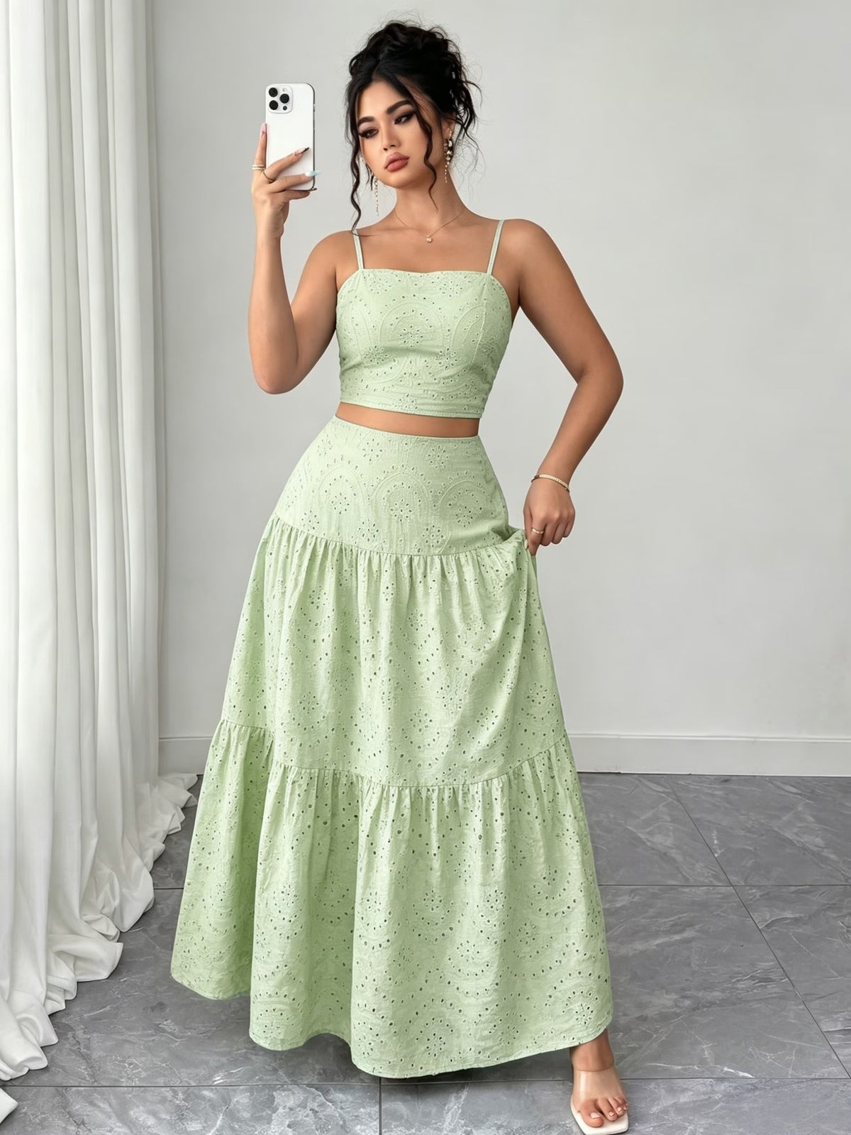 Women’s Boho Embroidered Maxi Dress with Layered Ruffle Hem