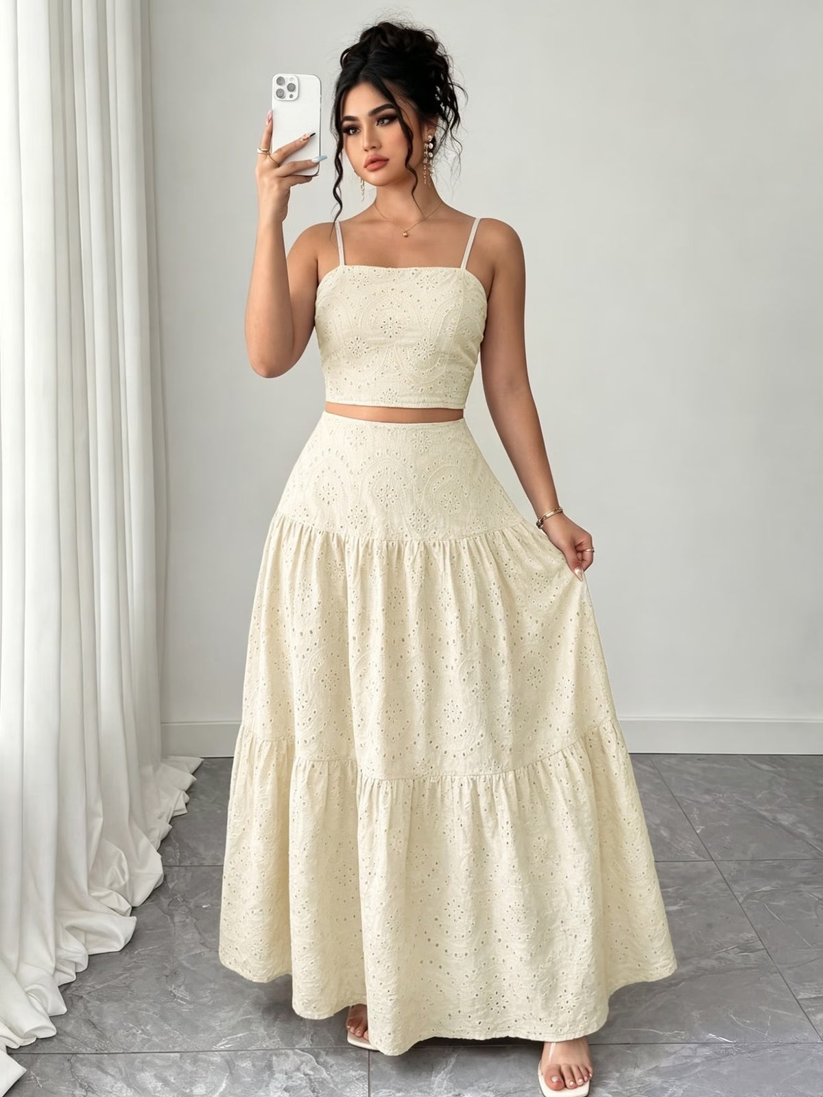 Women’s Boho Embroidered Maxi Dress with Layered Ruffle Hem