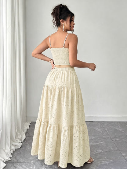 Women’s Boho Embroidered Maxi Dress with Layered Ruffle Hem