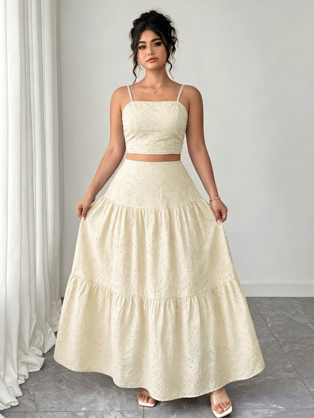 Women’s Boho Embroidered Maxi Dress with Layered Ruffle Hem