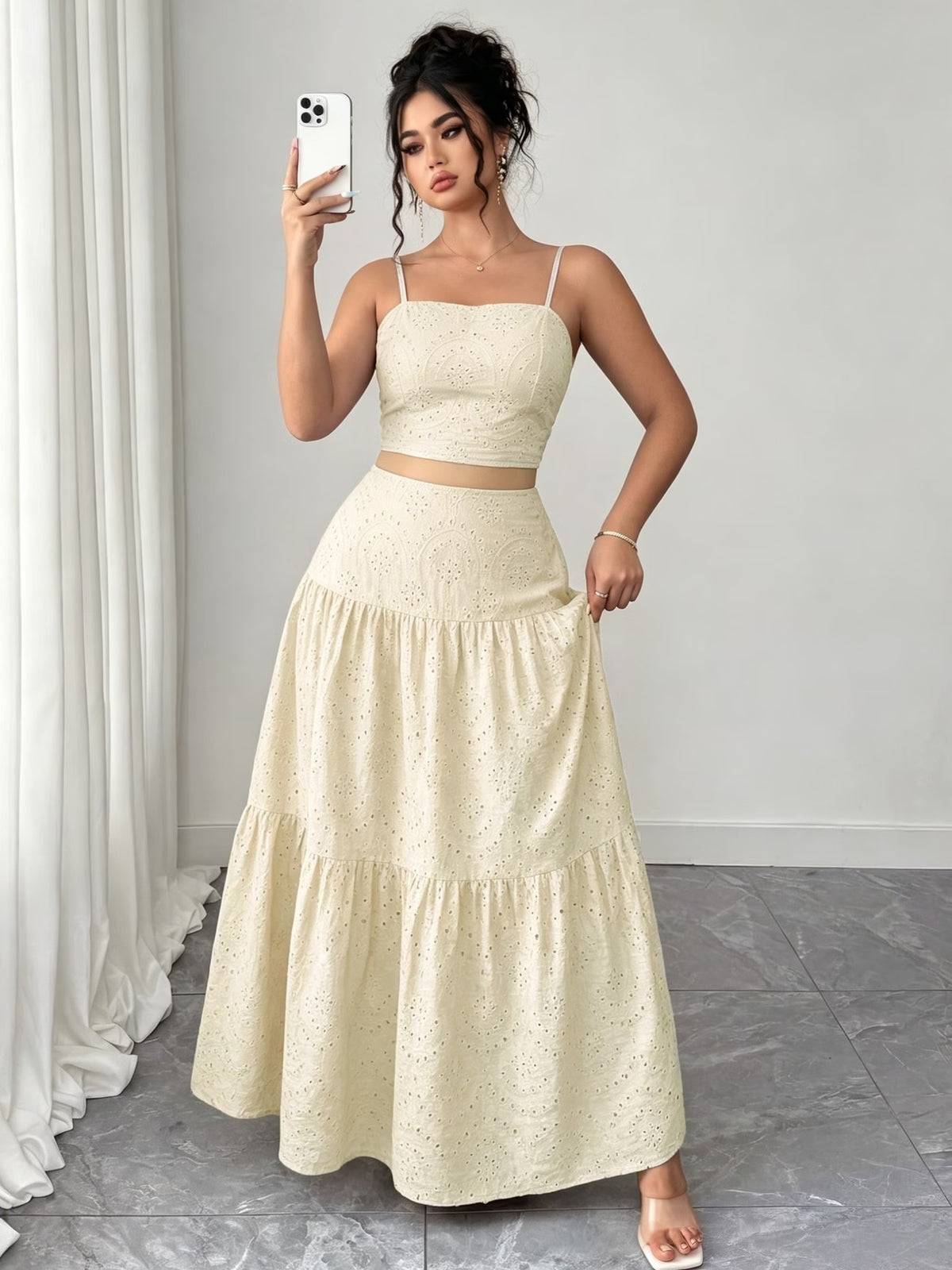 Women’s Boho Embroidered Maxi Dress with Layered Ruffle Hem