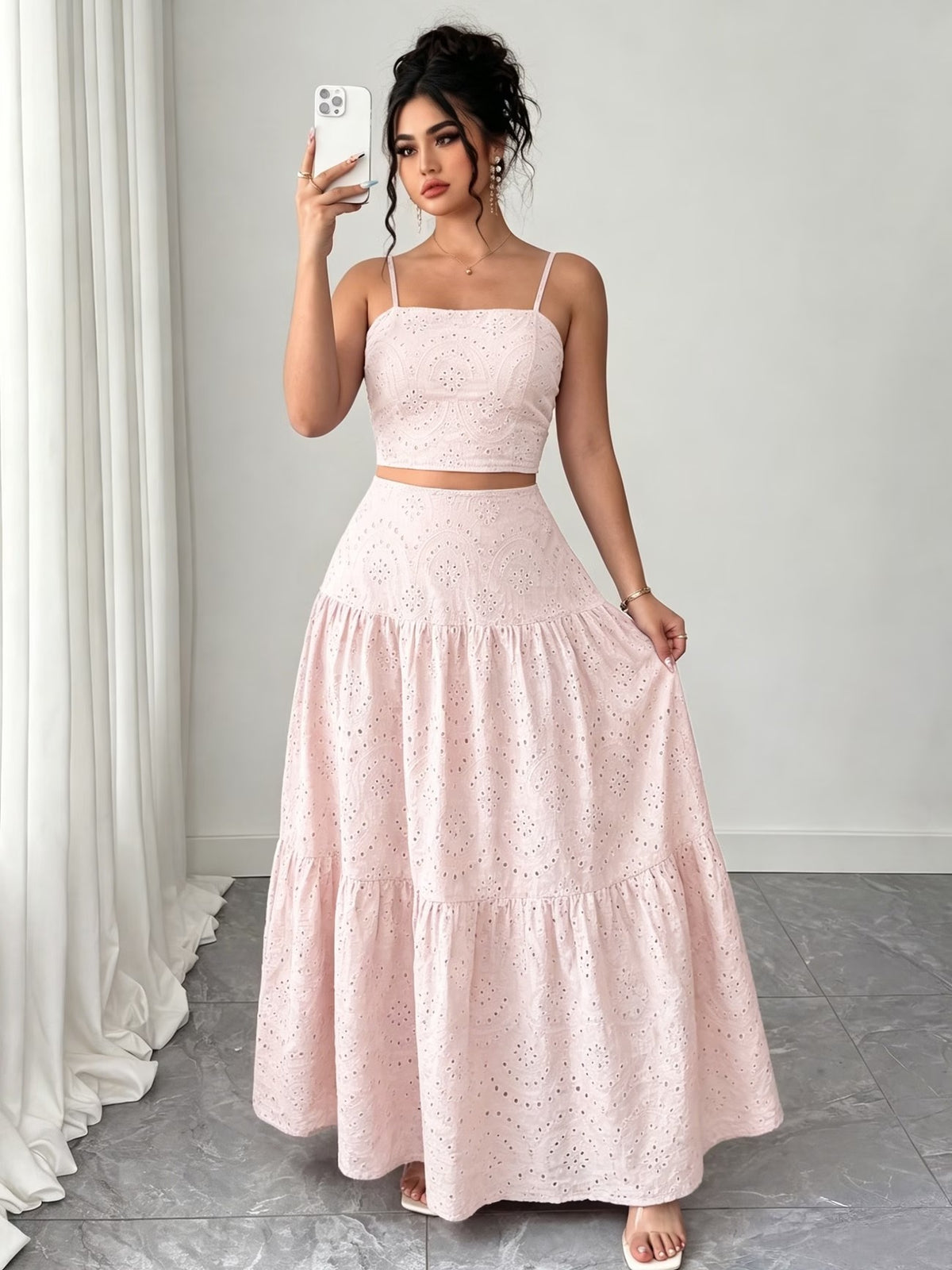 Women’s Boho Embroidered Maxi Dress with Layered Ruffle Hem