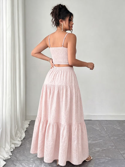 Women’s Boho Embroidered Maxi Dress with Layered Ruffle Hem