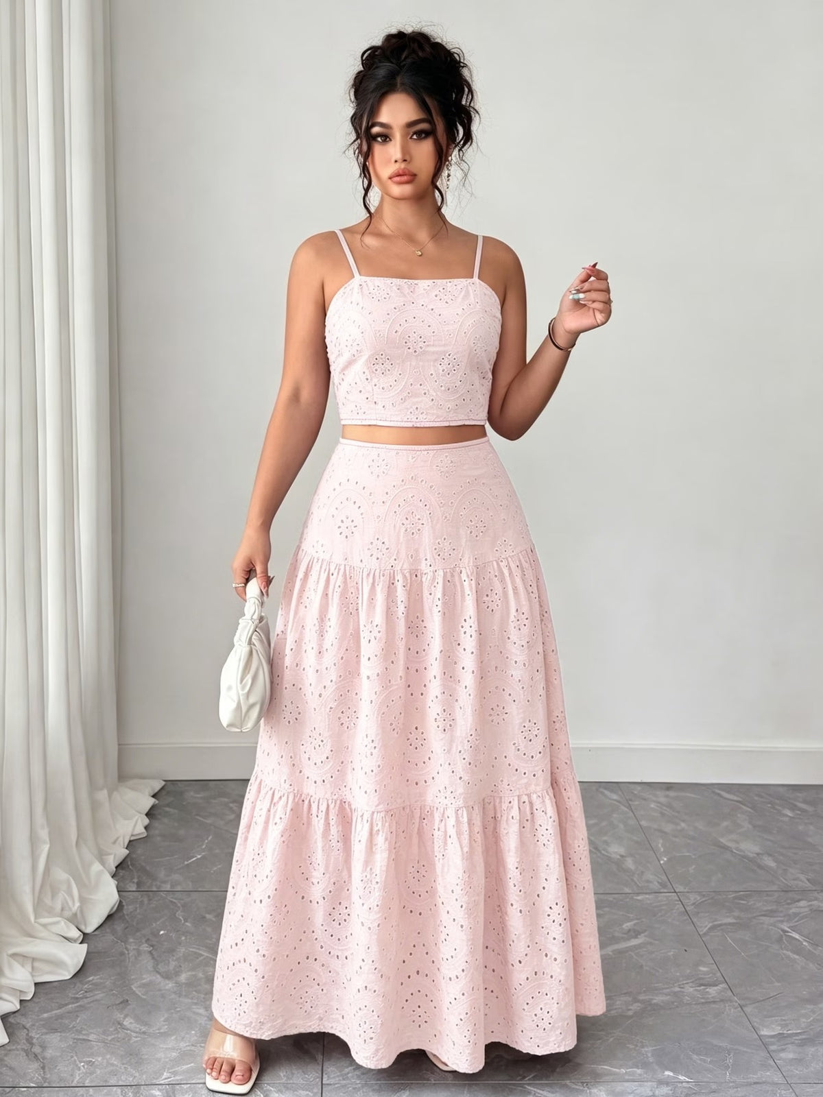 Women’s Boho Embroidered Maxi Dress with Layered Ruffle Hem