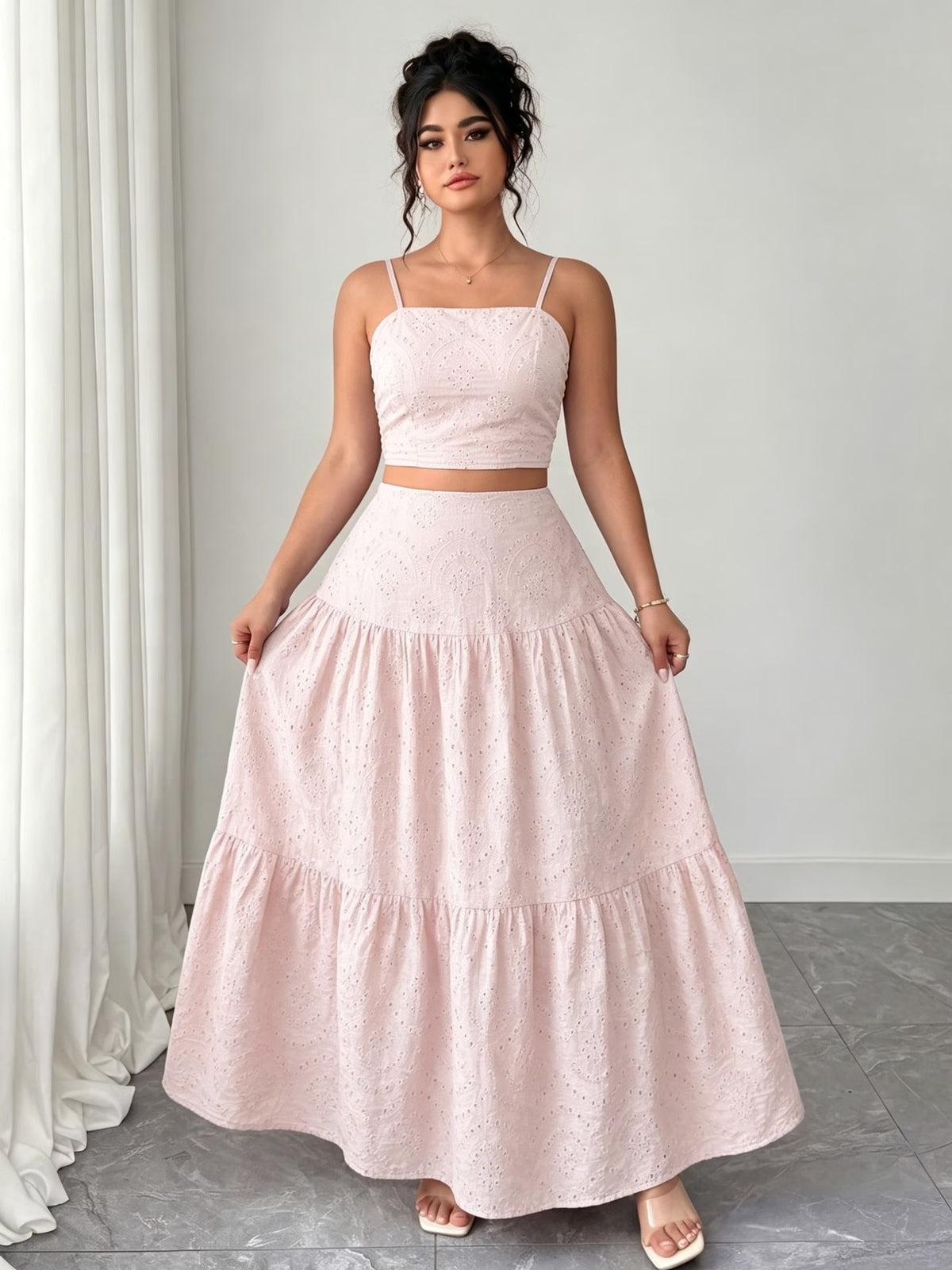 Women’s Boho Embroidered Maxi Dress with Layered Ruffle Hem