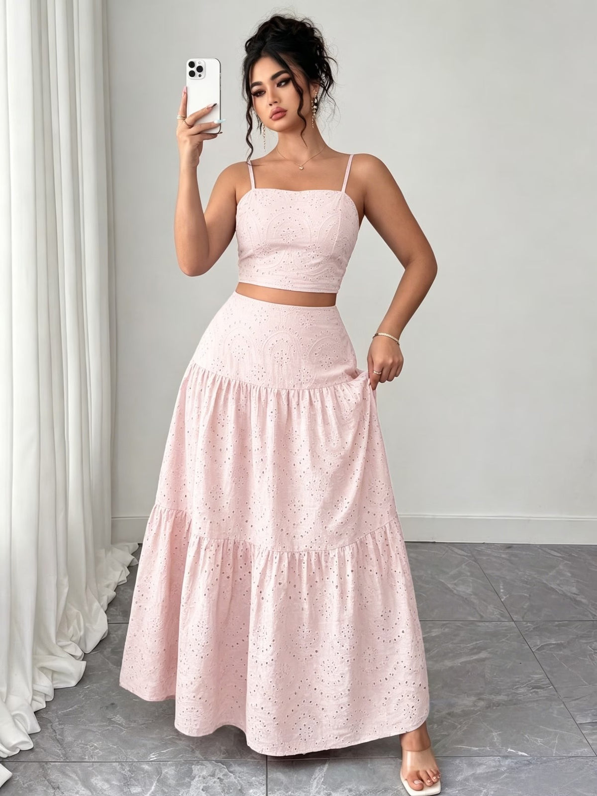 Women’s Boho Embroidered Maxi Dress with Layered Ruffle Hem