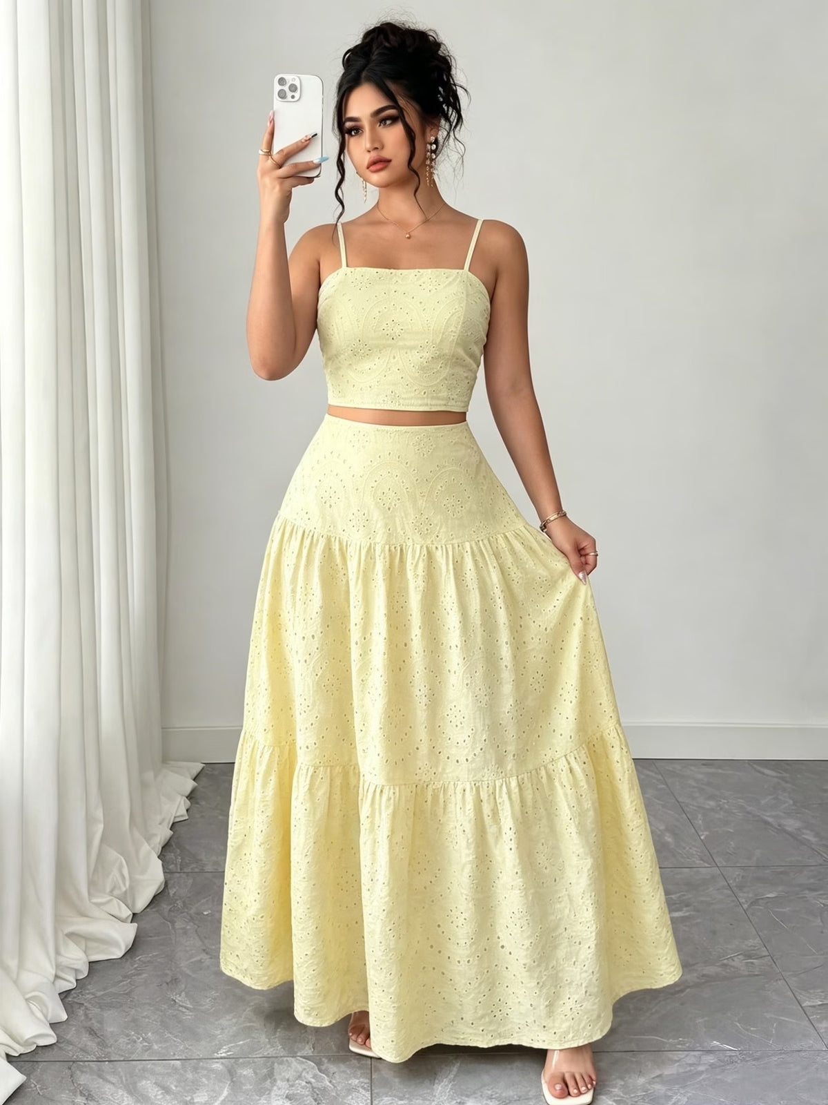 Women’s Boho Embroidered Maxi Dress with Layered Ruffle Hem