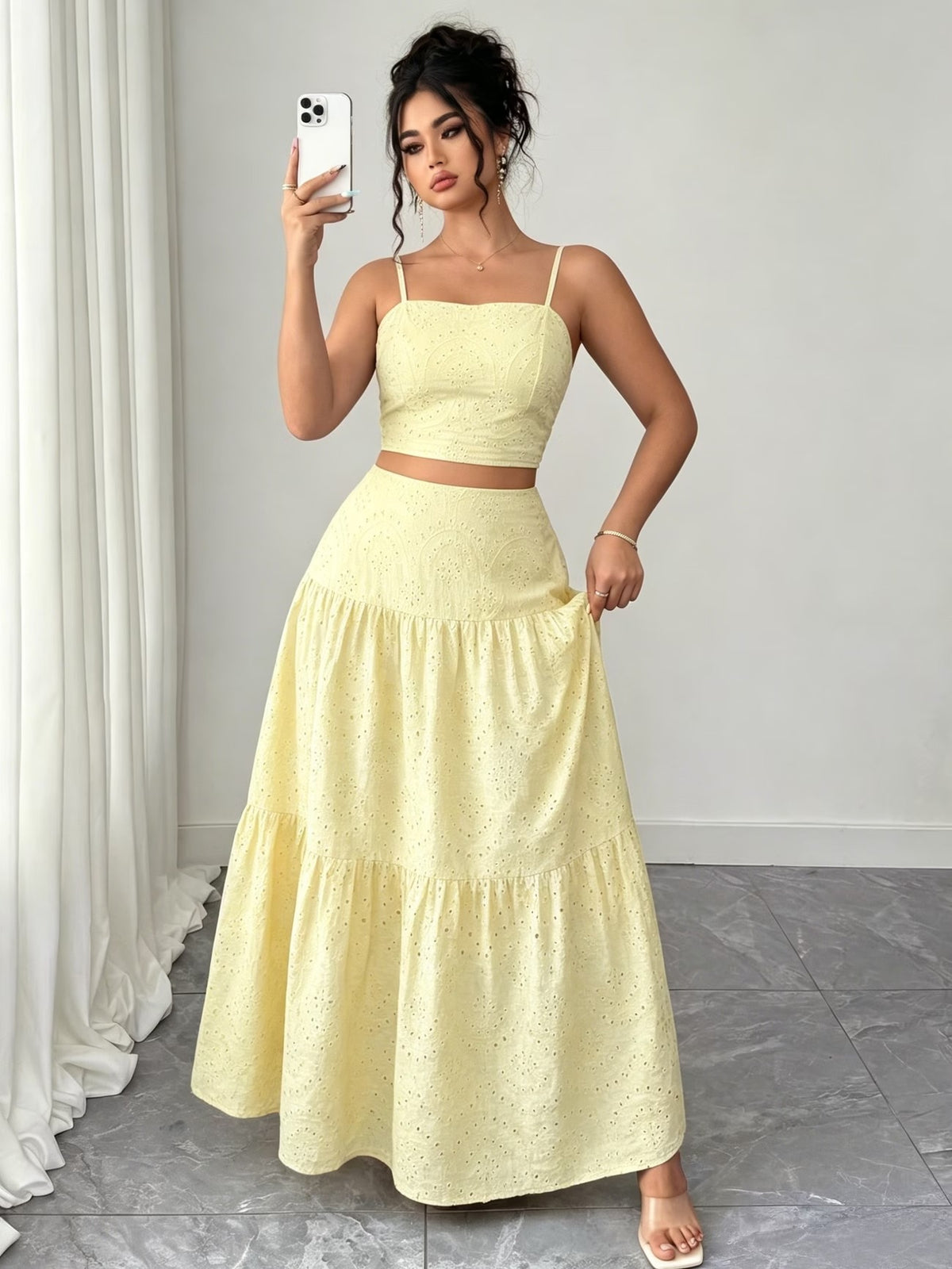 Women’s Boho Embroidered Maxi Dress with Layered Ruffle Hem