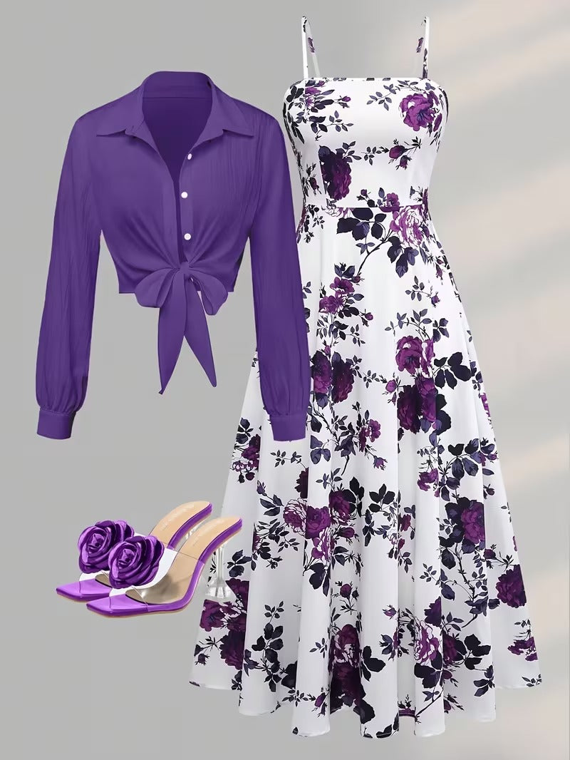 Women’s Elegant Long Sleeve Dress & Coat Set