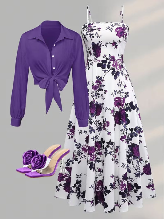 Women’s Elegant Long Sleeve Dress & Coat Set