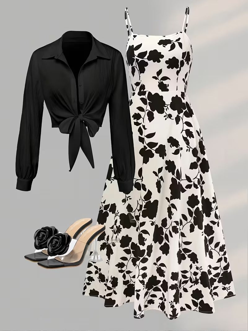 Women’s Elegant Long Sleeve Dress & Coat Set
