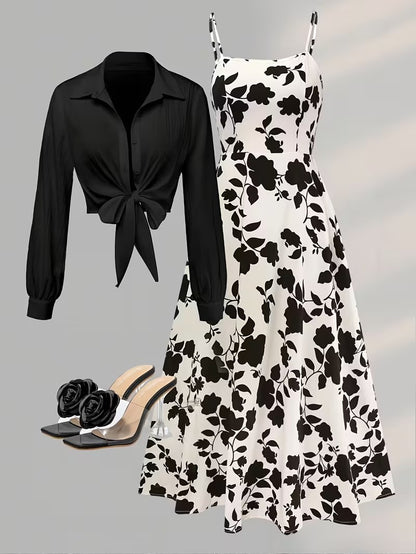 Women’s Elegant Long Sleeve Dress & Coat Set