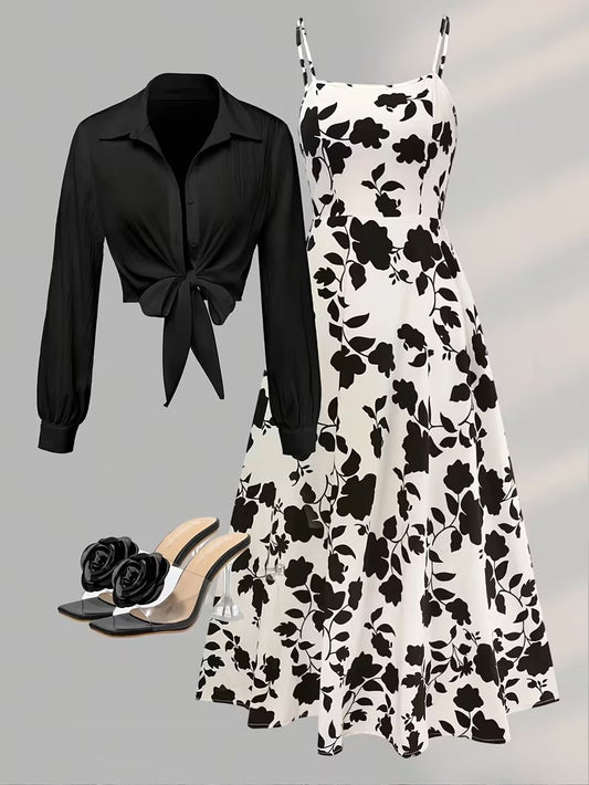 Women’s Elegant Long Sleeve Dress & Coat Set