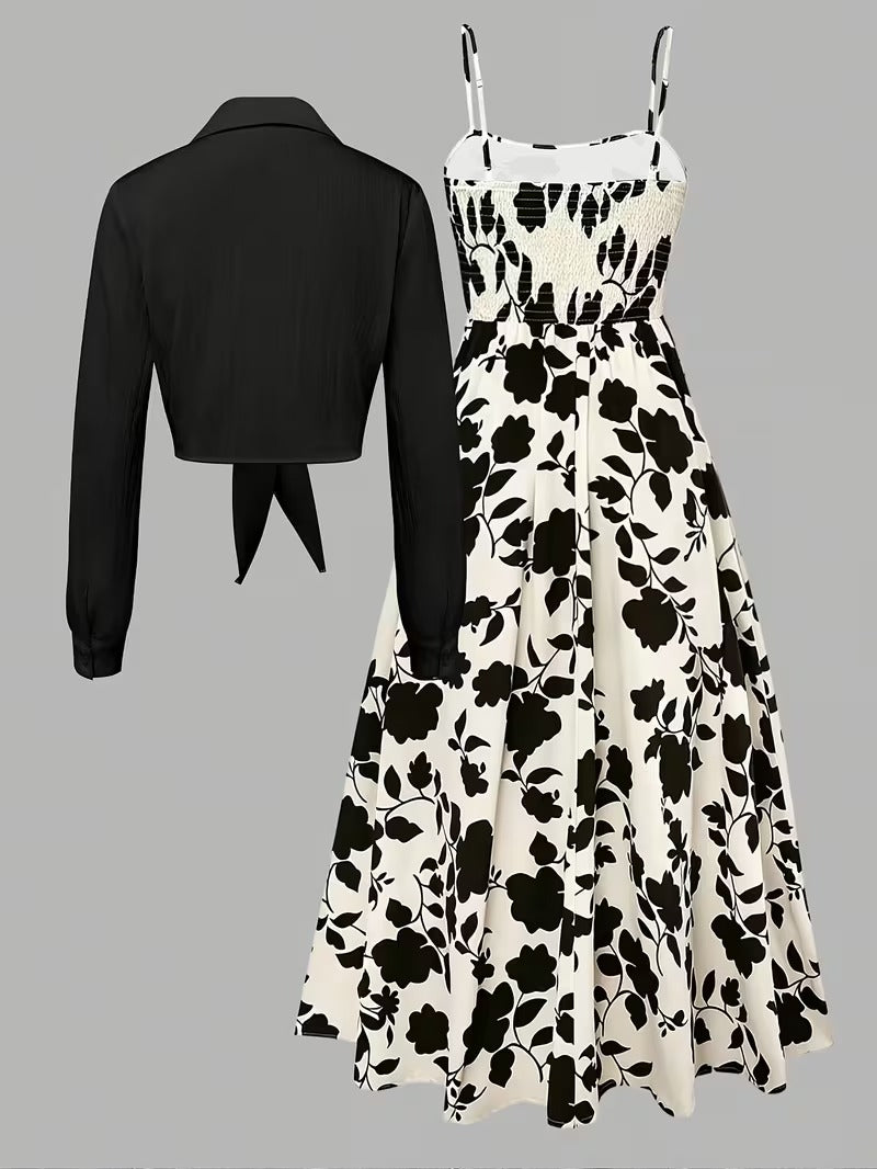 Women’s Elegant Long Sleeve Dress & Coat Set