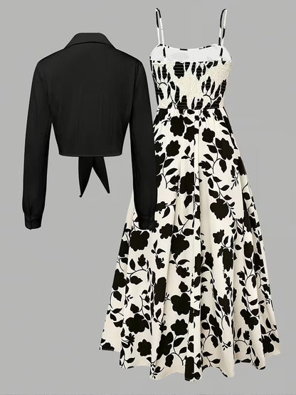 Women’s Elegant Long Sleeve Dress & Coat Set