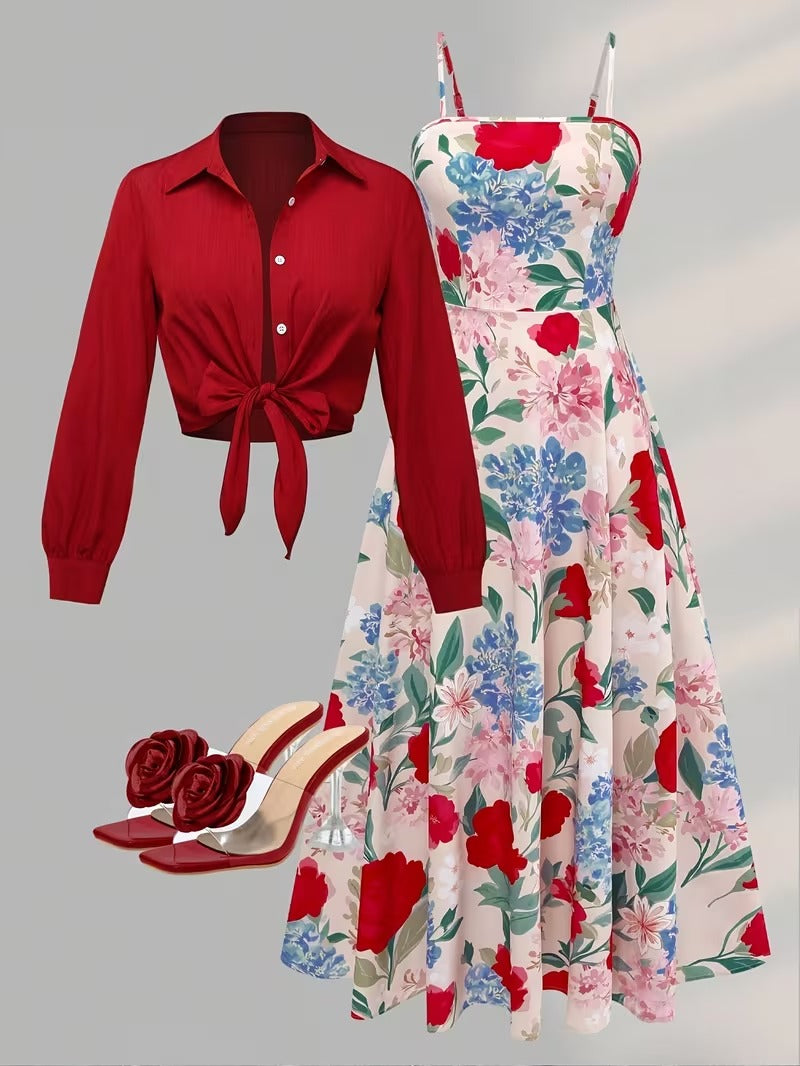 Women’s Elegant Long Sleeve Dress & Coat Set