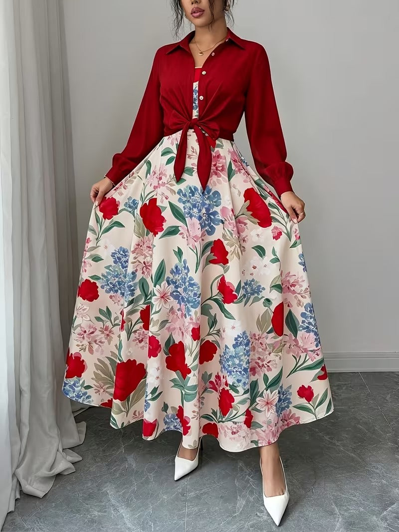 Women’s Elegant Long Sleeve Dress & Coat Set