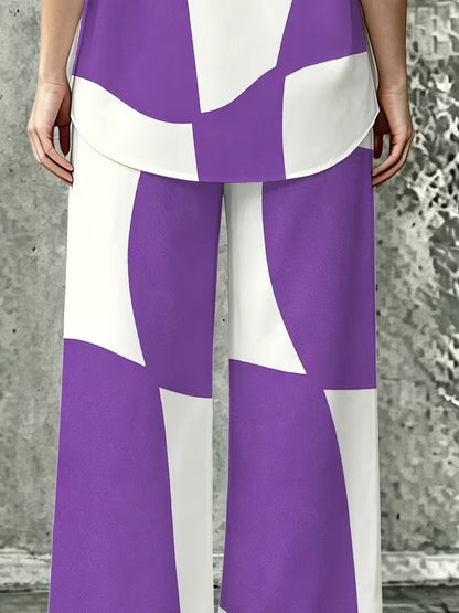Women’s Casual Lapel Collar & Wide-Leg Pants Set