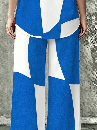 Women’s Casual Lapel Collar & Wide-Leg Pants Set