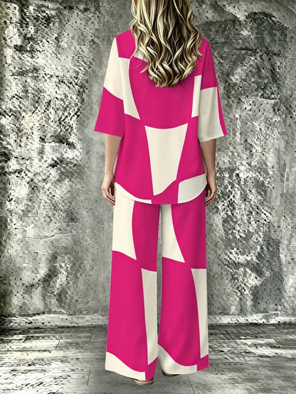 Women’s Casual Lapel Collar & Wide-Leg Pants Set