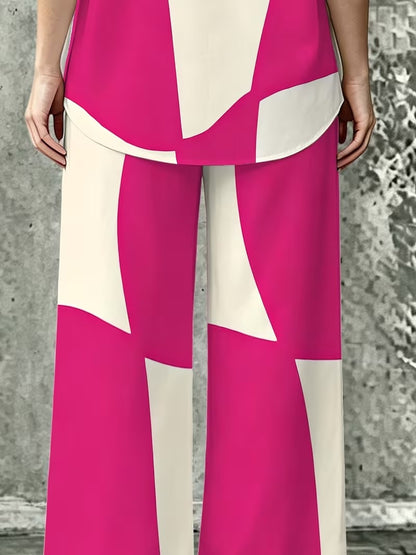 Women’s Casual Lapel Collar & Wide-Leg Pants Set