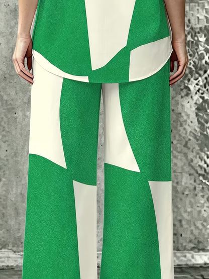 Women’s Casual Lapel Collar & Wide-Leg Pants Set