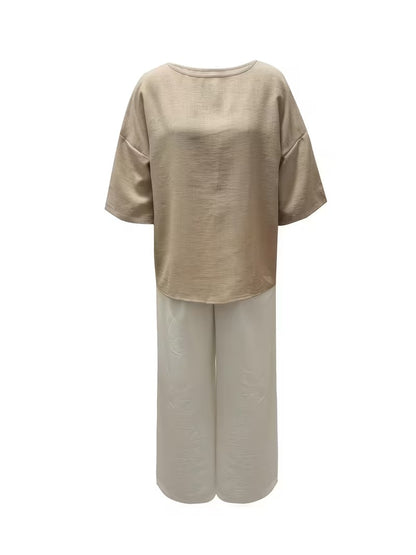 Women’s Boho Round-Neck Top & Wide-Leg Pants Set