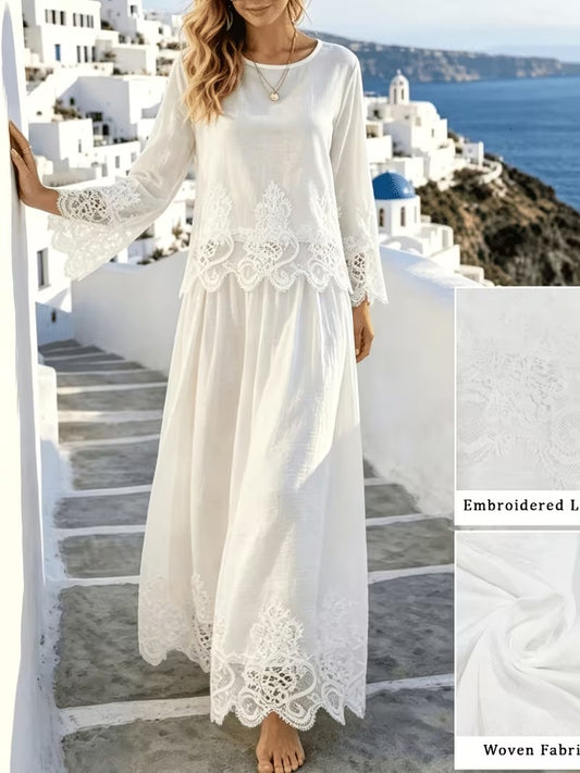 Plus Size Women’s Lace Embroidered Top & Skirt Set