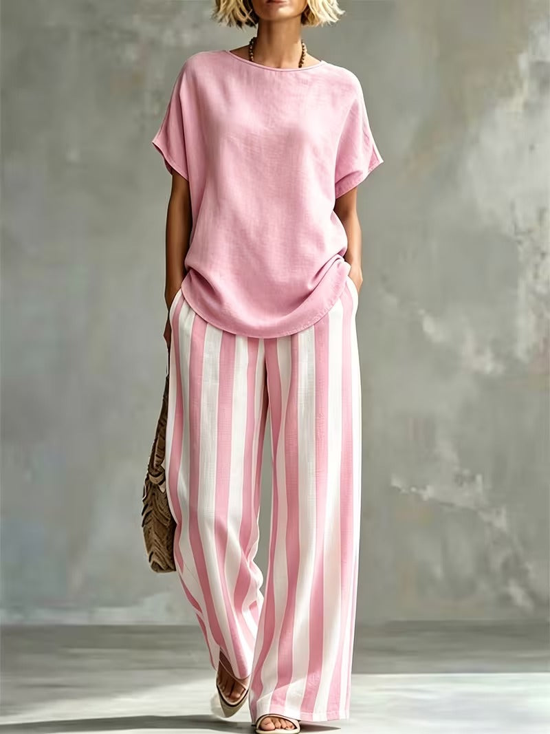 Women’s Casual Linen-Look Top & Pants Set