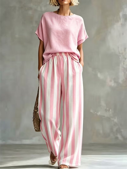 Women’s Casual Linen-Look Top & Pants Set