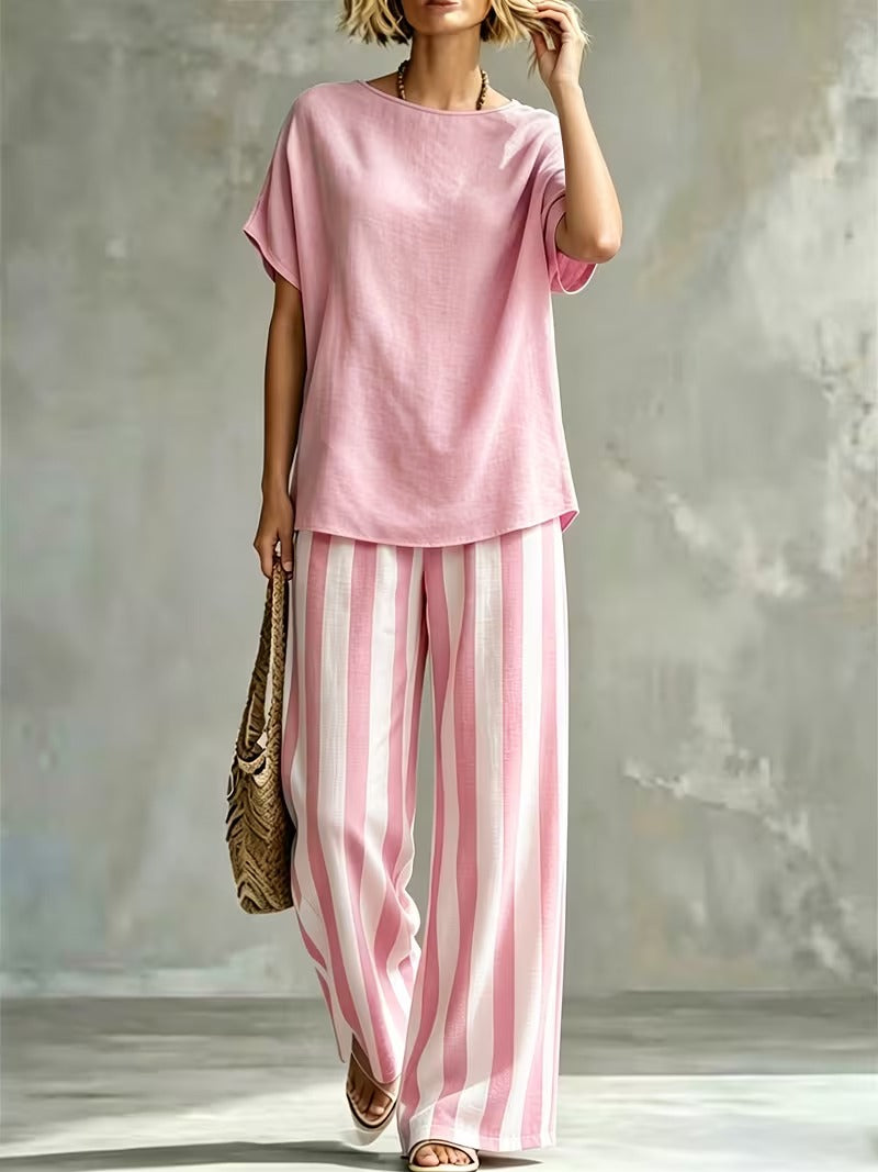 Women’s Casual Linen-Look Top & Pants Set
