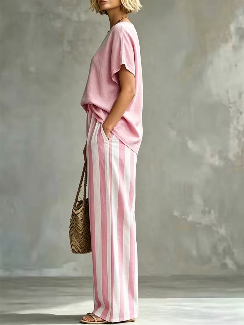 Women’s Casual Linen-Look Top & Pants Set