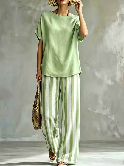 Women’s Casual Linen-Look Top & Pants Set