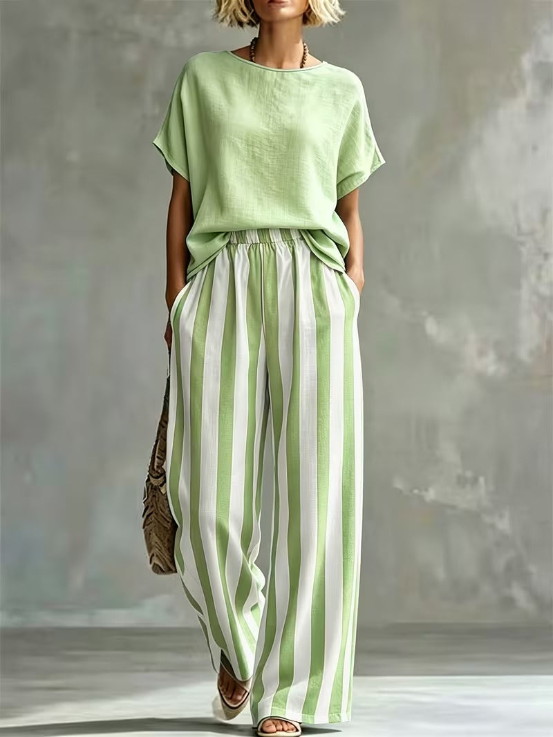 Women’s Casual Linen-Look Top & Pants Set
